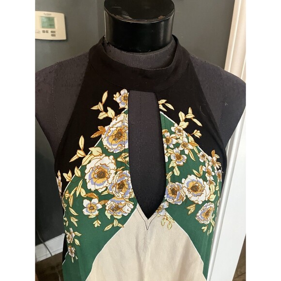 Free People Floral Boho Top Tunic Blouse S Double V Cutout Back Tie Oversized - Picture 3 of 5